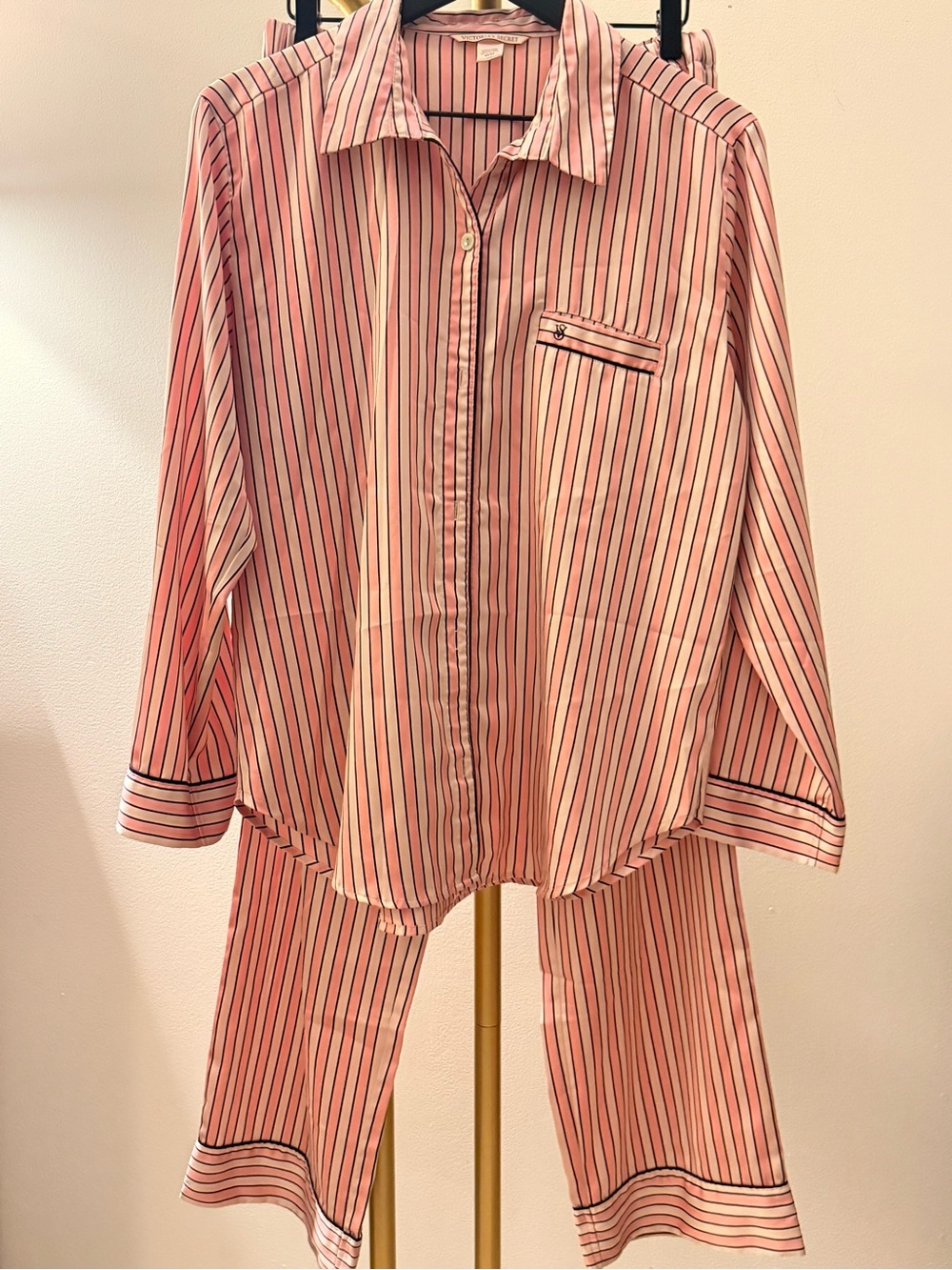 Victoria's Secret Pink and Black Striped Pajama Set